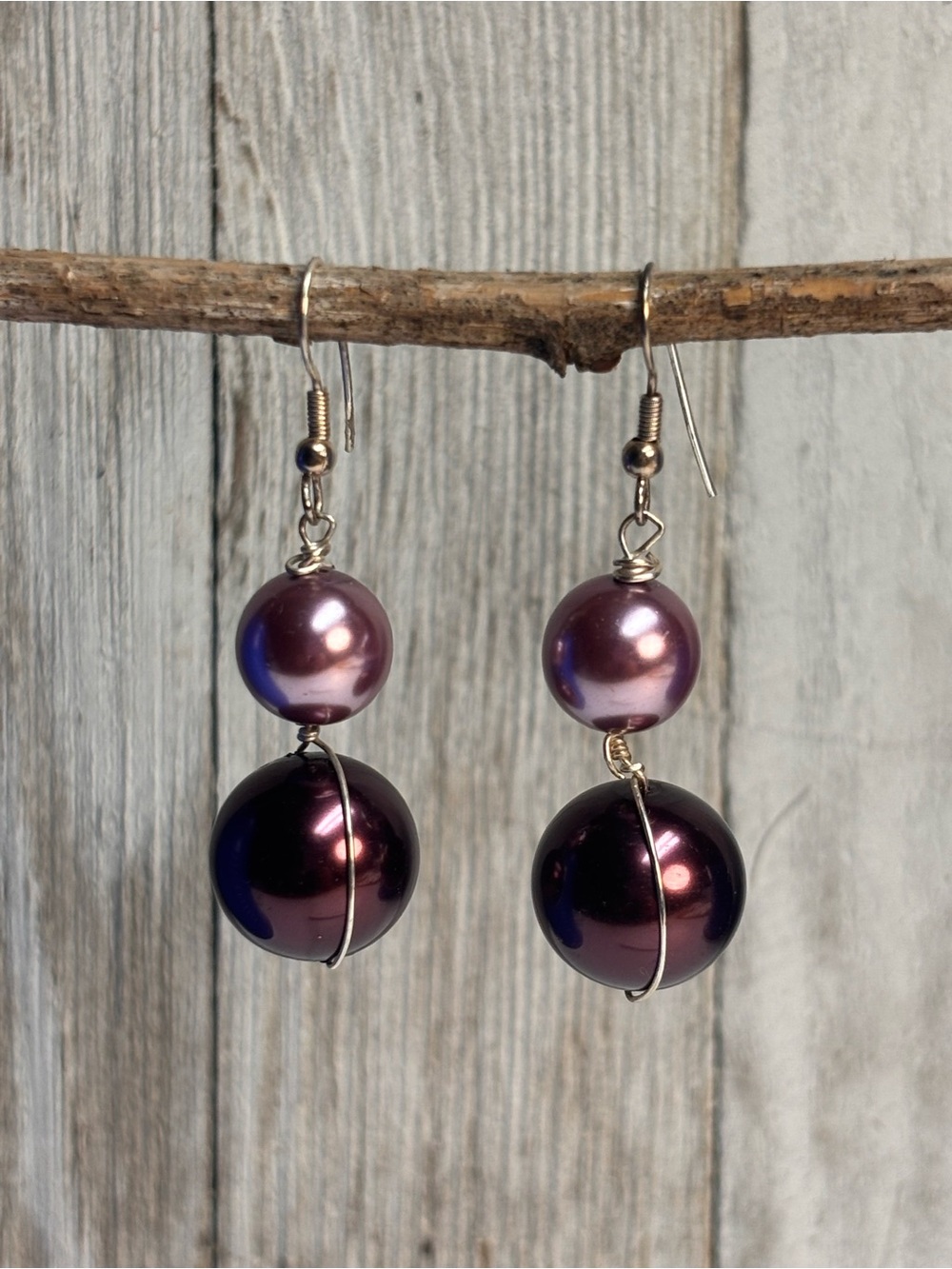 Two-Tone Purple Pearl Drop Earrings